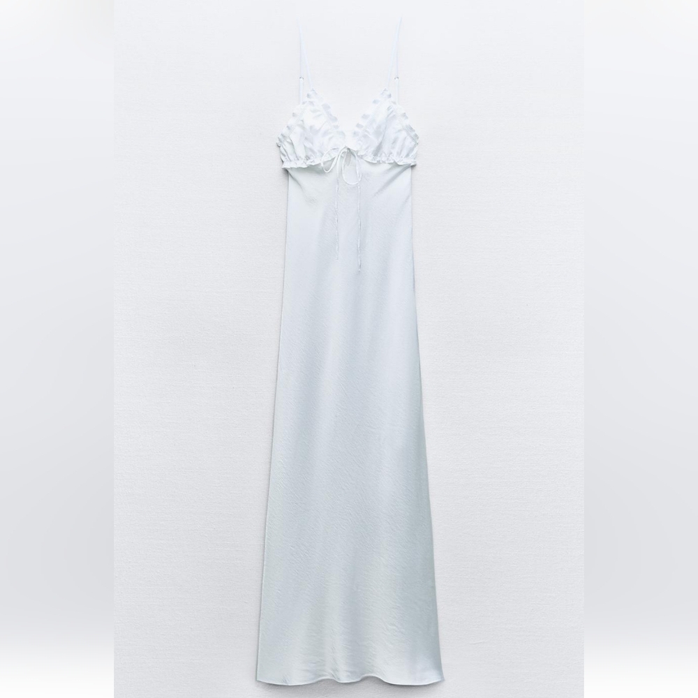 ZARA RUFFLED SATIN EFFECT MIDI DRESS - Picture 5 of 9